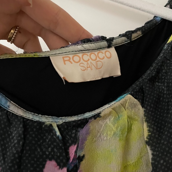 ROCOCO SAND Aita Mini Dress in Black Multi Pastel One Shoulder Large L - Picture 7 of 9